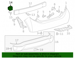 Left rear bumper reinforcement fang for Toyota Prius C 12-19