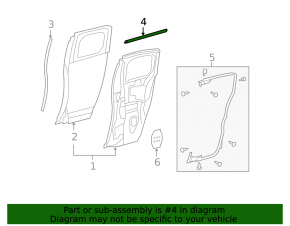 Door molding center door-glass rear right Toyota FJ Cruiser 2007-2014 black