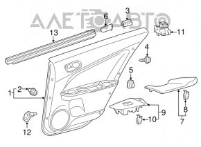 Door trim card rear left Toyota Prius 50 Prime 17-22 black, insert black leather, armrest leather black, with button, with handle, scratches