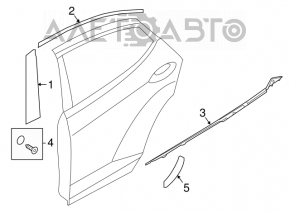 Molding door-glass central rear right Hyundai Elantra AD 17-18 black, micro-cracks