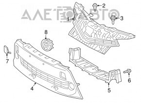 The radiator grille of a Toyota Prius V 15-17 rest is broken.
