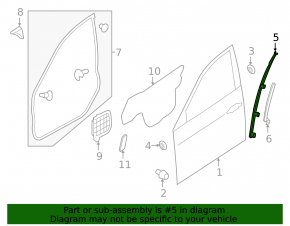 Front right door glass guide Subaru Forester 14-18 SJ front