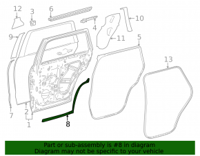 Toyota Sequoia 23-26 rear right lower door seal