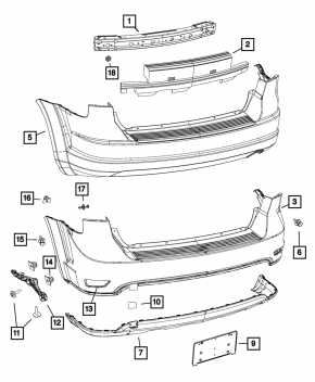 Bare rear bumper Dodge Journey 14-20 Crossroad