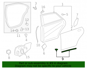 Rear left lower door seal Lexus ES300h ES350 13-18