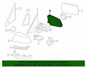 Left mirror housing for BMW 5 F10 11-13 without BSM under a solid cover