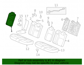 Right rear seat backrest, 2nd row, Honda Insight 19-22, black leather, white stitching, perforation