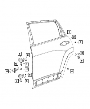 Upper rear left door hinge Jeep Cherokee KL 14-23