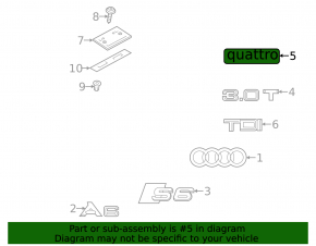 Audi A6 C7 12-18 Quattro Trunk Lid Emblem, Chrome