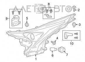 Left front headlight for Toyota Prius 50 16-18 LED, needs polishing, scratches, broken mount