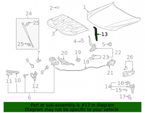 Hood lock strip for Lexus LX570 08-15 pre-restyling