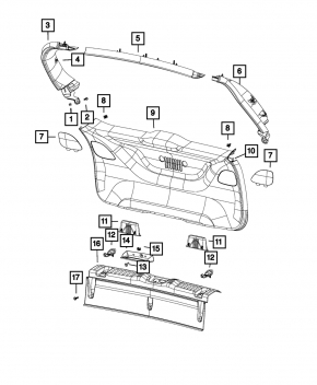 Jeep Compass 17-21 lower tailgate trim gray, plastic turned white, guide broken
