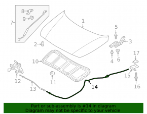 Hyundai Accent 18-23 rear hood release cable