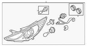 Headlight front left bare Hyundai Sonata 11-15