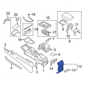 Rear center console trim Ford Edge 15-18 black, under socket and cigarette lighter, scratches
