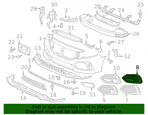 Right bumper grille Honda Civic X FK 17-19 5D without fog lights, for radar