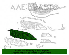 Bumper grille central Chrysler 200 15-17 black, broken