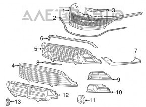 Bumper grille central Chrysler 200 15-17 black, broken