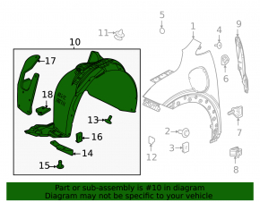 Front left fender liner Chevrolet Bolt EUV 22-23 torn