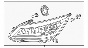 Front right headlight assembly Honda Accord 17-17 Touring hybrid, LED, sand, cracked glass