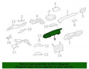 Ford Explorer 20-24 black, worn front panel air vent trim, left