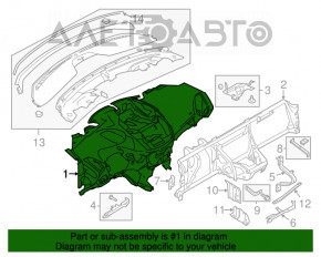 Torpedo front panel without AIRBAG Ford C-max MK2 17-18 sawed overlay torn, broken strip, without plugs
