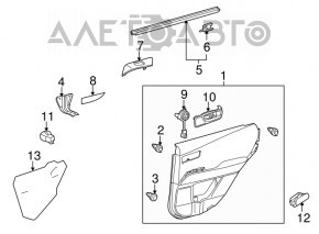 Door trim panel, rear right, Lexus RX350 RX450h 10-15 black, armrest gray, type 1