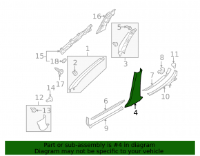 Subaru Outback 10-14 black lower left center pillar trim