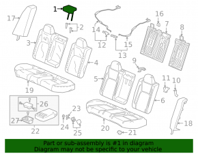Rear row center headrest Honda Clarity 18-21 usa, black leather, wrinkled