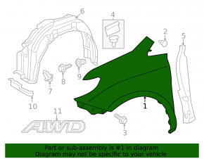 Front right wing Toyota Sienna 11-20 without antenna
