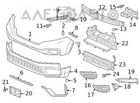 Front bumper central molding Honda CRV 20-22 gray structure, with chrome