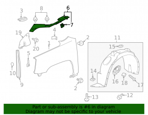 Seal wing hood-wing right GMC Terrain 10-17 front part