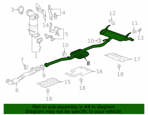 Exhaust line middle part with rear barrel Chevrolet Equinox 18-22 LYX FWD is flattened