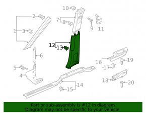 Center pillar trim lower left VW Atlas 18-25 gray