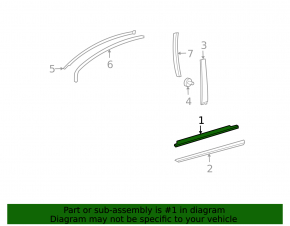 Central door molding, front right door-glass, Lexus RX300 RX330 RX350 RX400h 04-08, gloss black