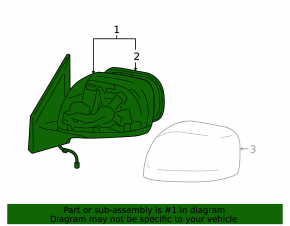 Right side mirror assembly for Toyota Land Cruiser 2008-2015 pre-restyling, without cover