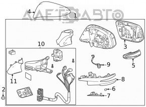 Side mirror right Toyota Venza 23- 12+4 pins, BSM, camera, turn signal, heating, backlight, black