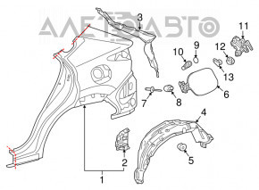 Quarter wing rear left Lexus NX300 NX300h 18-21 under BSM, on the body, red