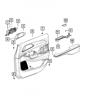 Door trim card front right Chrysler Pacifica 17-20 gray with black leather