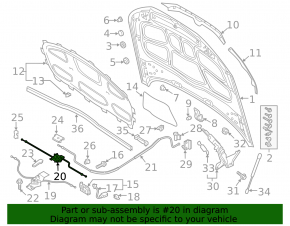 Audi A4 B9 17-20 hood release cable, front, broken fasteners