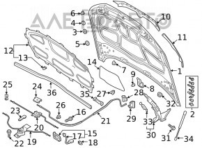 Audi A4 B9 17-20 hood release cable, front, broken fasteners