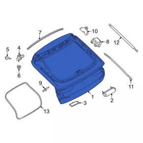 The tailgate is bare, 2013 Ford Mustang Mach-E, white, A3, scratches.
