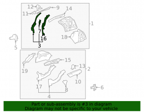 Lower reinforcement for the right wing apron for Toyota Prius 50 16-22
