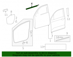 Molding door-glass central front left Toyota Sequoia 08-22