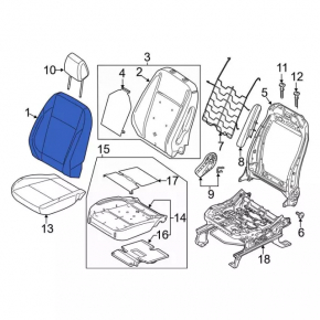 Ford Escape MK3 17-19 passenger seat back upholstery, black leather, heated