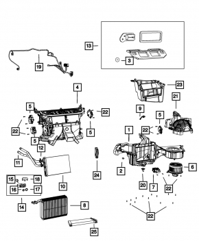 Heater and air conditioner assembly for a 2009 Dodge Challenger