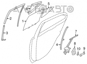 Rear left door glass guide Nissan Versa 12-19 usa long