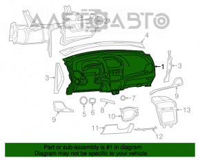 Torpedo front panel with AIRBAG Dodge Journey 11 - black, with glove compartment and overlay