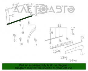 Door-glass molding, central rear right, Toyota Highlander 20-25, chrome