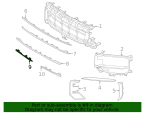 Molding of the upper grille of the front bumper, central right, Porsche Cayenne 24-26, for the camera